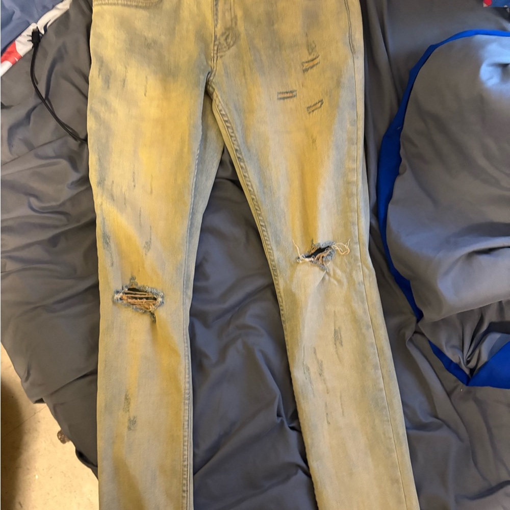 Men's Distressed Skinny Jeans in Tan